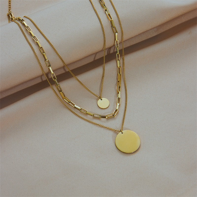 Gold Layered Disc Pendant Necklace Set Women Statement Chain Choker Jewelry Gift