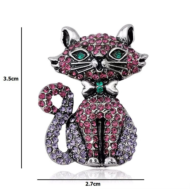 5pcs Cat Brooch Pin Set Rhinestone Enamel Sterling Silver Abalone Shell