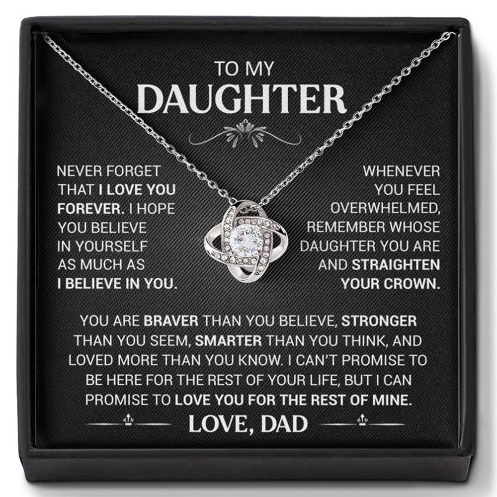 To My Daughter Love Knot Necklace From Dad Straighten Your Crown Gift Box