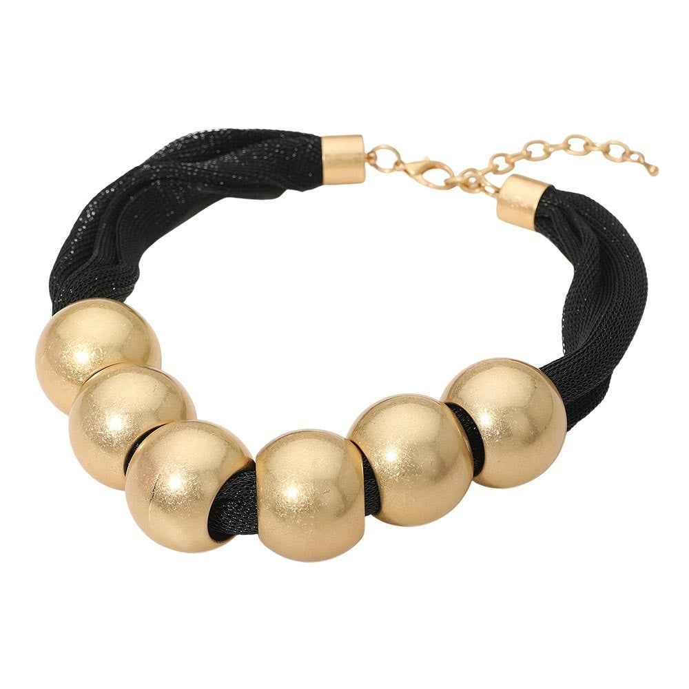 Bold Ball Beaded Mesh Chain Statement Collar Necklace For Women Black & Gold