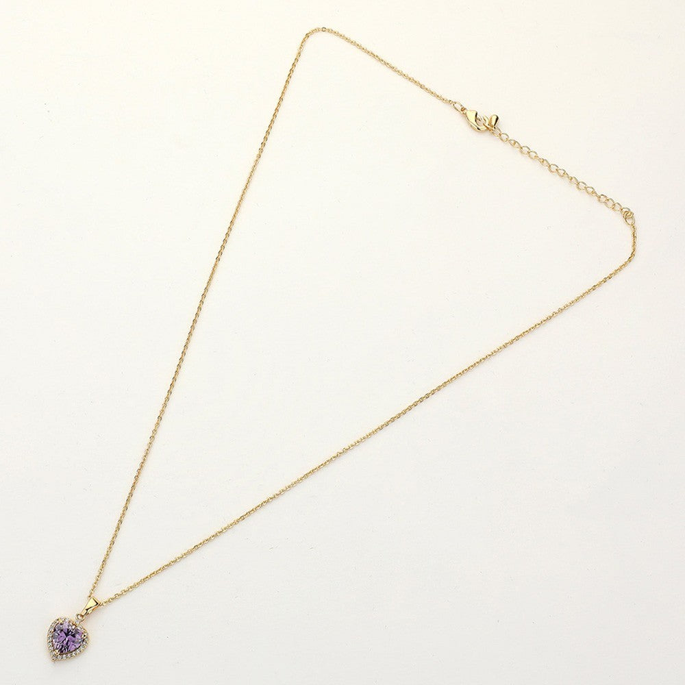 CZ Cubic Zirconia Heart Shaped Stone Pendant Chain Necklace for Women Gold