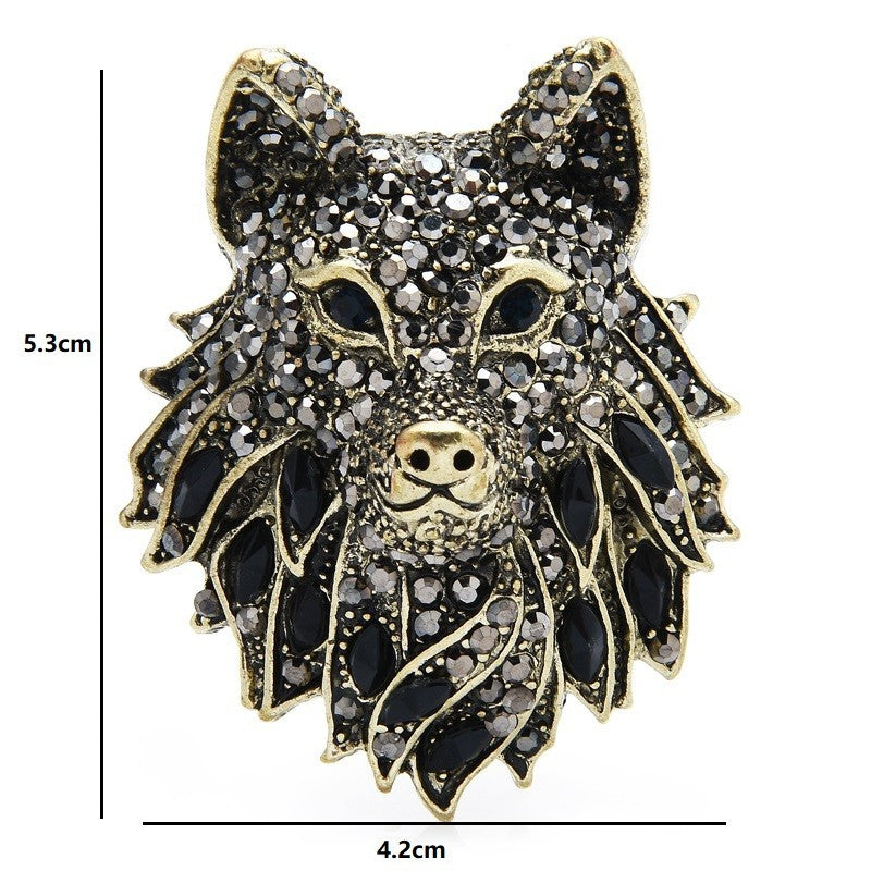 Statement Rhinestone Wolf Head Brooch Pin Men's Women's Animal Jewelry Gift