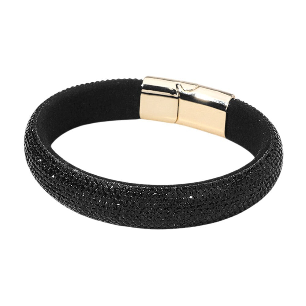 Felt Back Bling Studded Magnetic Bracelet Layered Wrap Wristband for Women