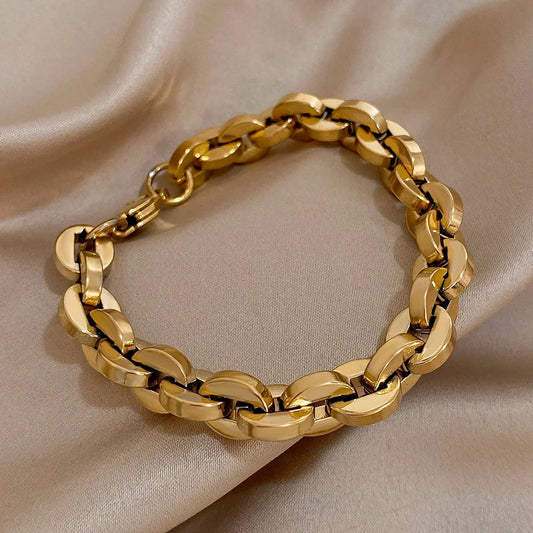 Chunky Stainless Steel Gold Plated Cuban Chain Bracelet Thick Link Jewelry