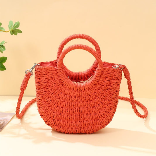 Handmade Rattan Straw Half Moon Tote Bag for Women Beach Summer Casual Handbag