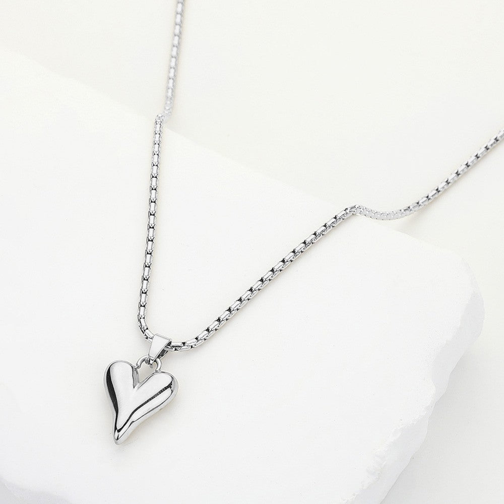 2PCS Stainless Steel Puffy Heart Necklace Set Gold & Silver Tone Women's Jewelry