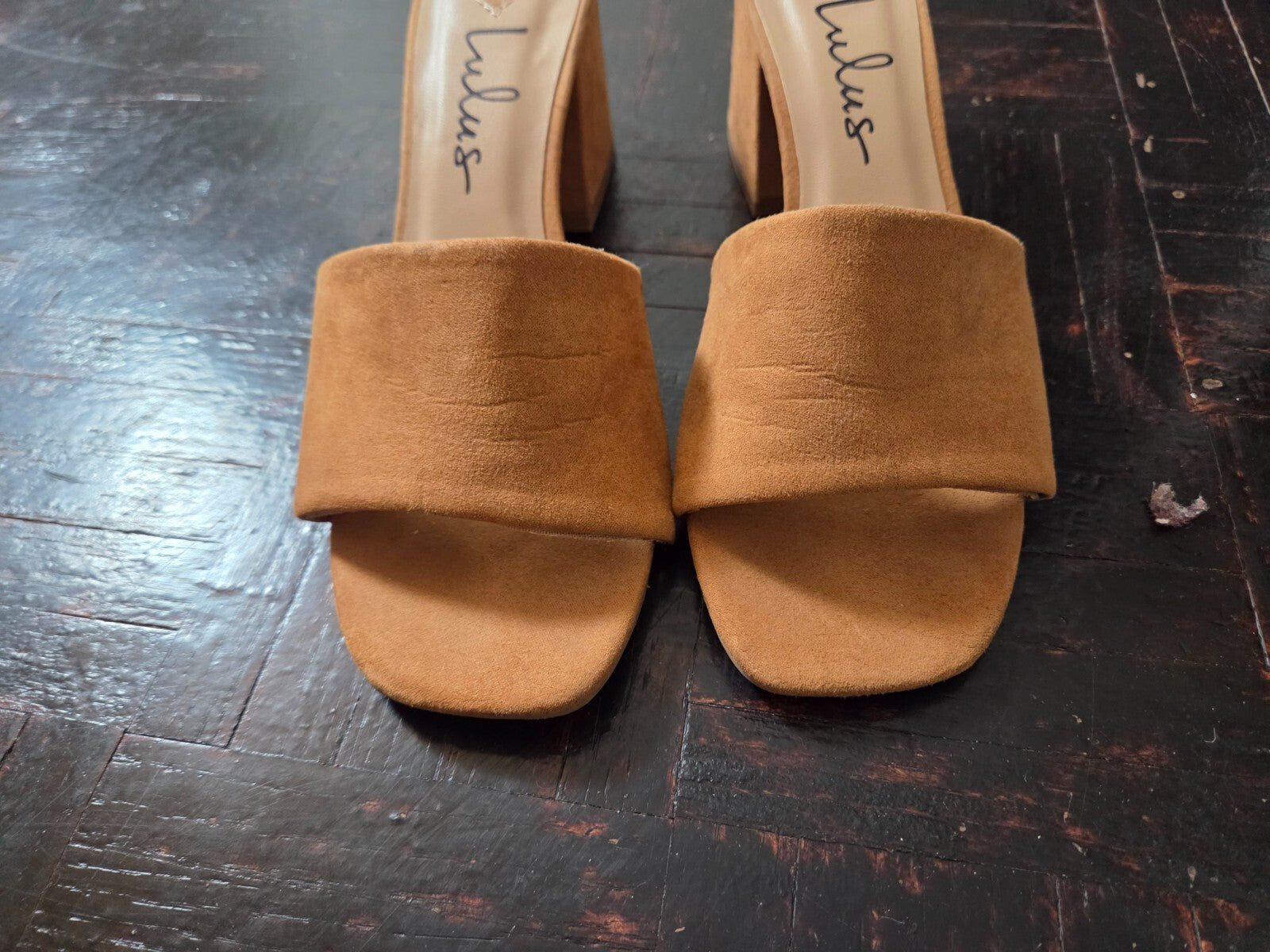 Kateyy Camel Suede Block Heel Sandals Women’s Size 6.5 Comfortable Chic Shoe