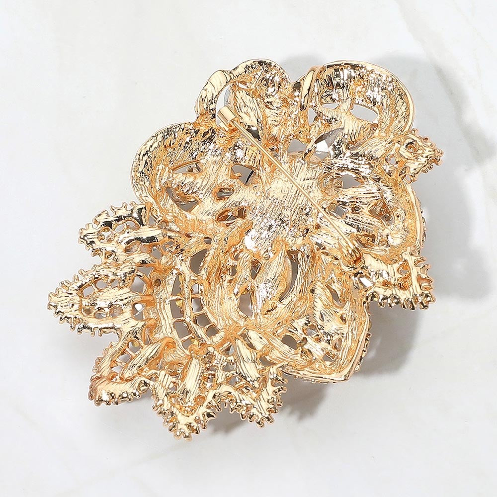Sparkling Ruby Red Crystal Floral Statement Brooch Gold Tone Large Pear Pin