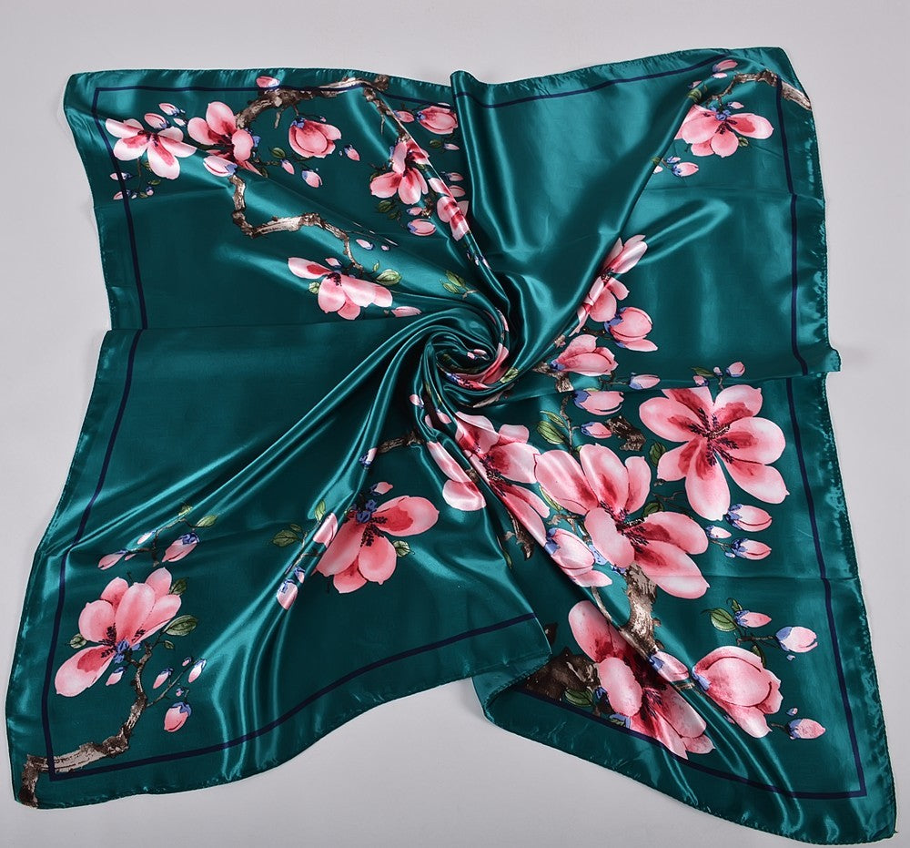 2-Pack Floral Spring Silk Feel Square Scarf 35in Large Head Neck Wrap Set