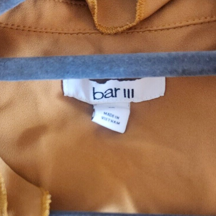 BAR III Mustard Ruffle Front Button Blouse Women’s Long Sleeve Chic Work Top