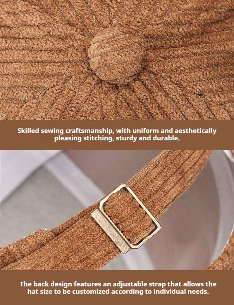 Brown Corduroy Baseball Cap Letter R Logo Adjustable Hat