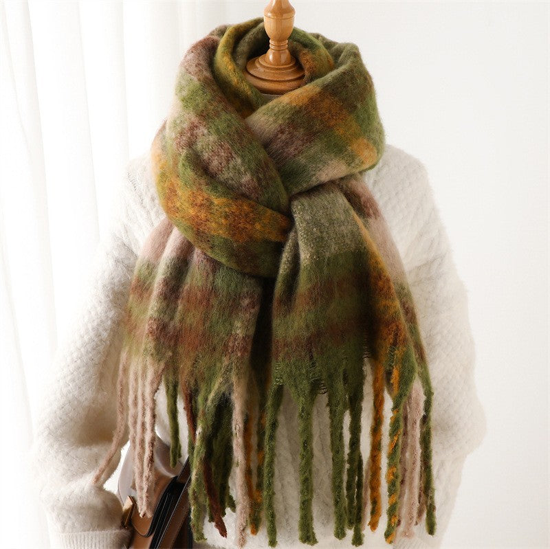 2pc Oversize Plaid Blanket Scarf Set Pink Grey Green Brown Cozy Winter Gift Wrap