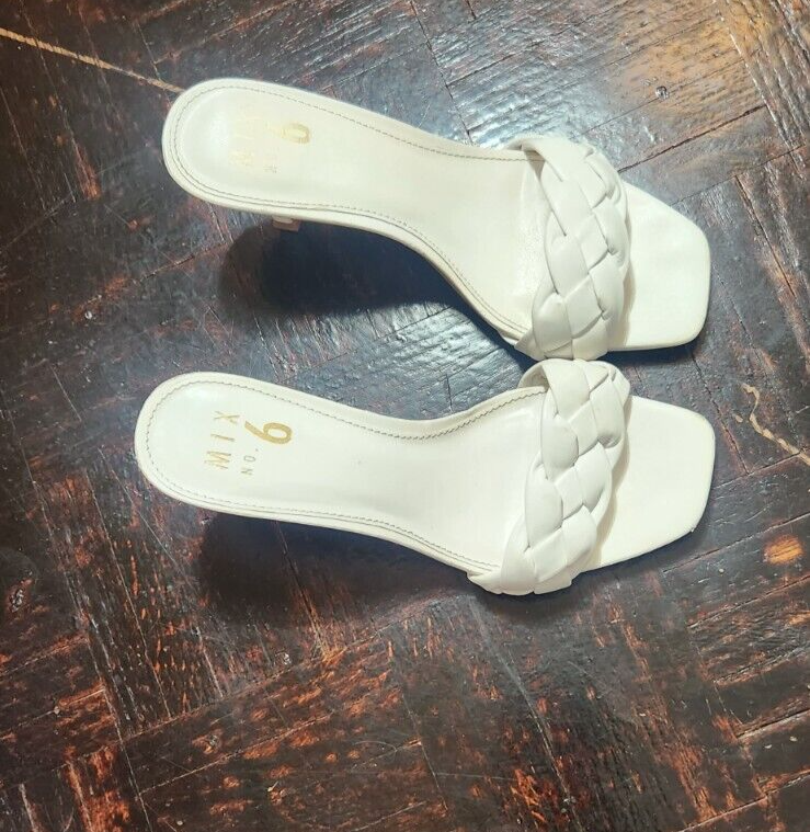 Mix No 6 White Cushion Fabric Slip On Sandals for Women Kitten Heels White 6.5