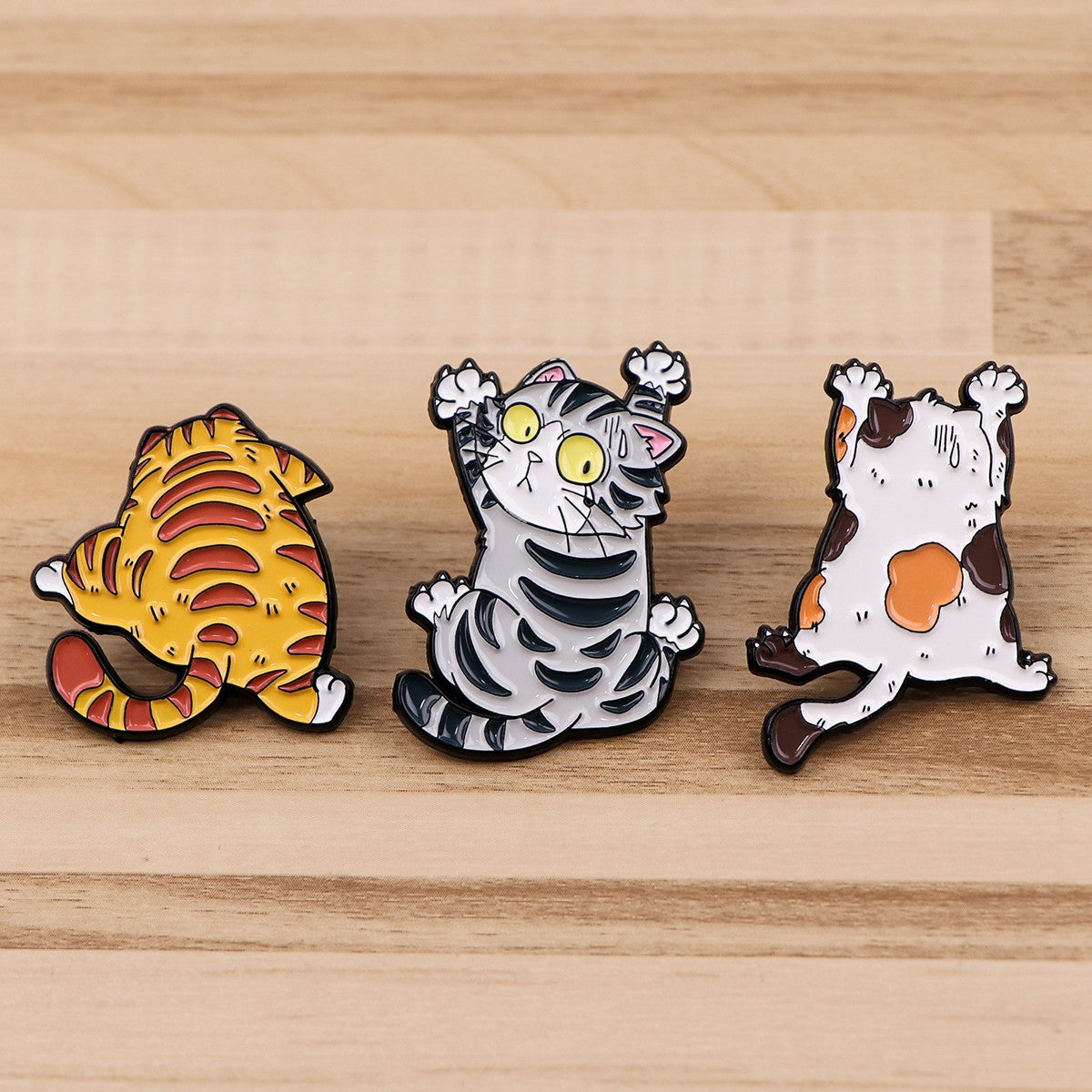 3pcs Cute Funny Cat Enamel Pin Set Clinging Falling Kitty Badge Brooch Jewelry