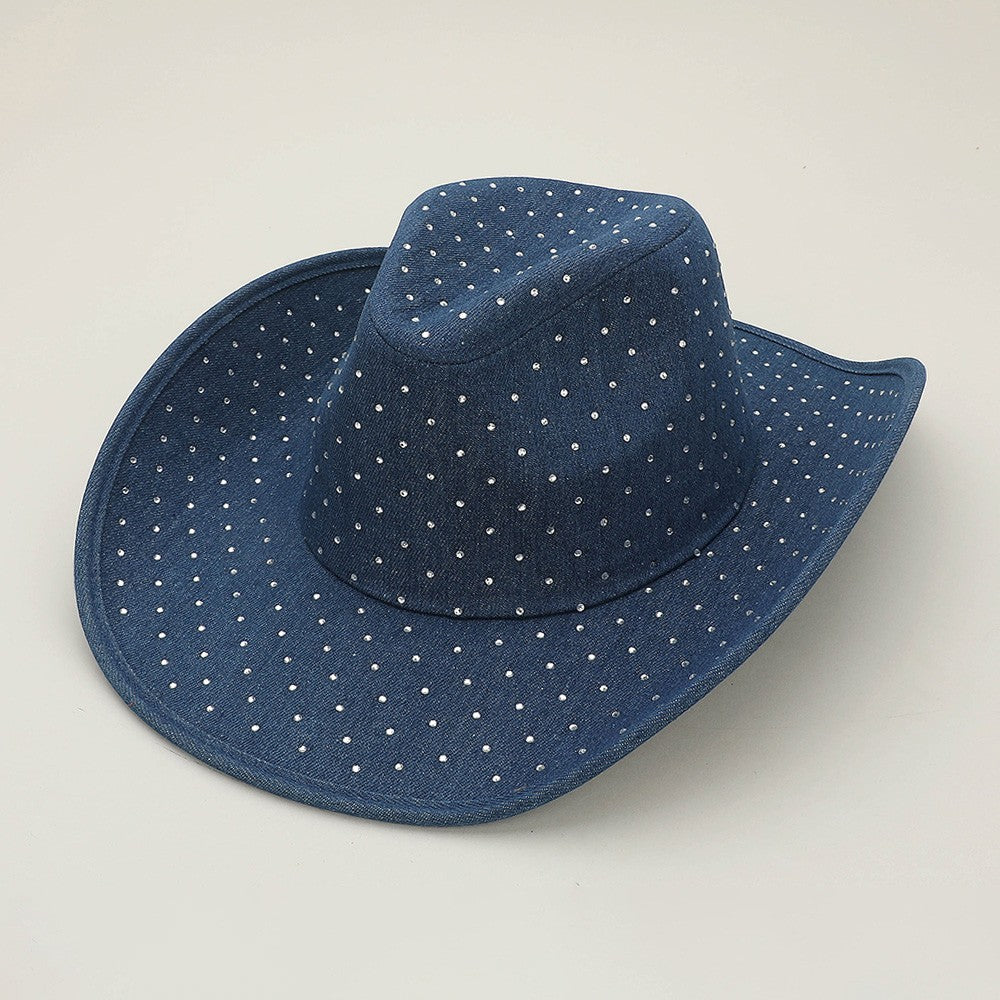 Blue Studded Cowboy Hat Western Festival Glam Denim Look
