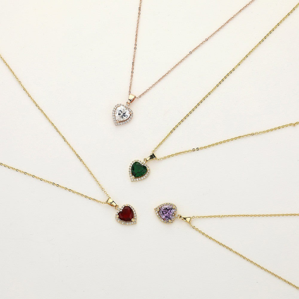CZ Cubic Zirconia Heart Shaped Stone Pendant Chain Necklace for Women Gold