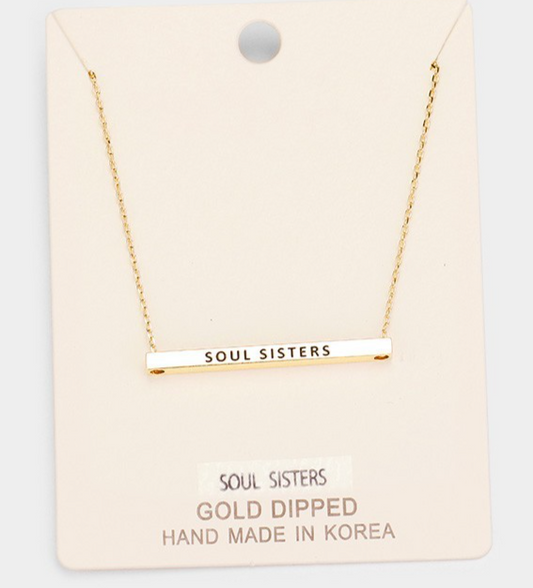 2PCS Soul Sisters Gold Dipped Bar Necklace Set Best Friend Friendship Gift 16in