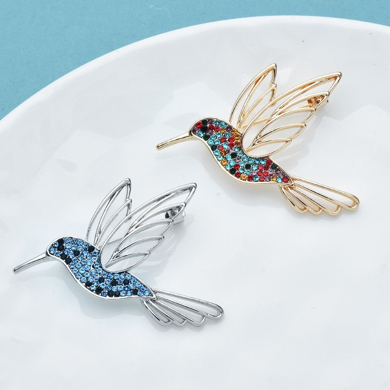 2pcs Hummingbird Brooch Set Rhinestone Crystal Bird Pins Fashion Jewelry