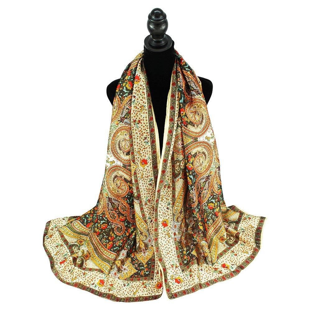 2 Pcs Abstract Paisley Pattern Printed Oblong Silky Satin Scarf Shawl for Women