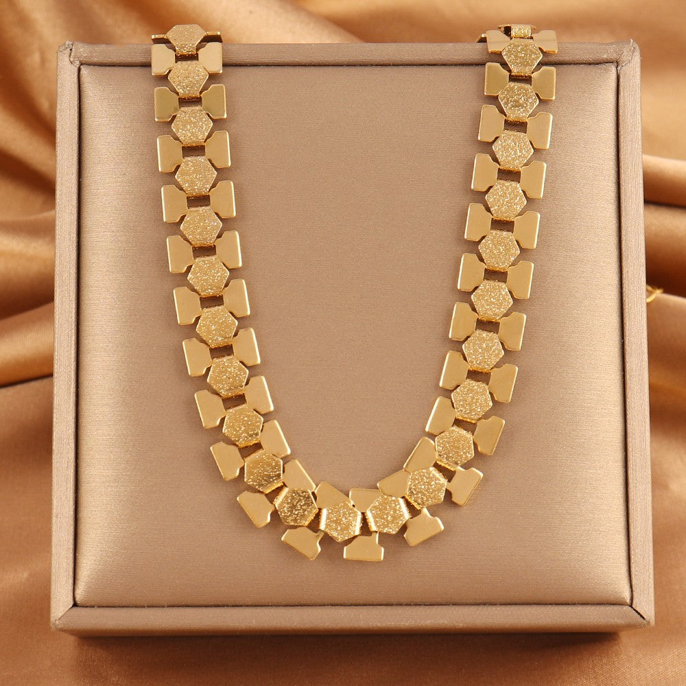 2pcs Gold Silver Tone Segmented Modernist Link Choker Necklace Set