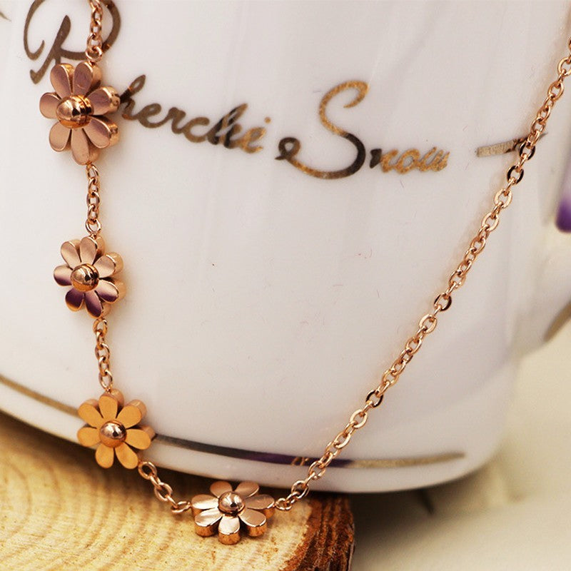 Daisy Flower Charm Bracelet 18K Rose Gold Plated Dainty Chain Jewelry Gift