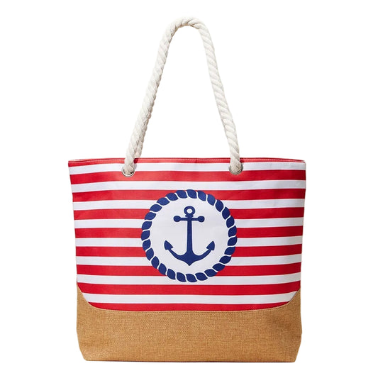 Nautical Anchor Striped Beach Tote Bag with Rope Handles Large Summer Travel