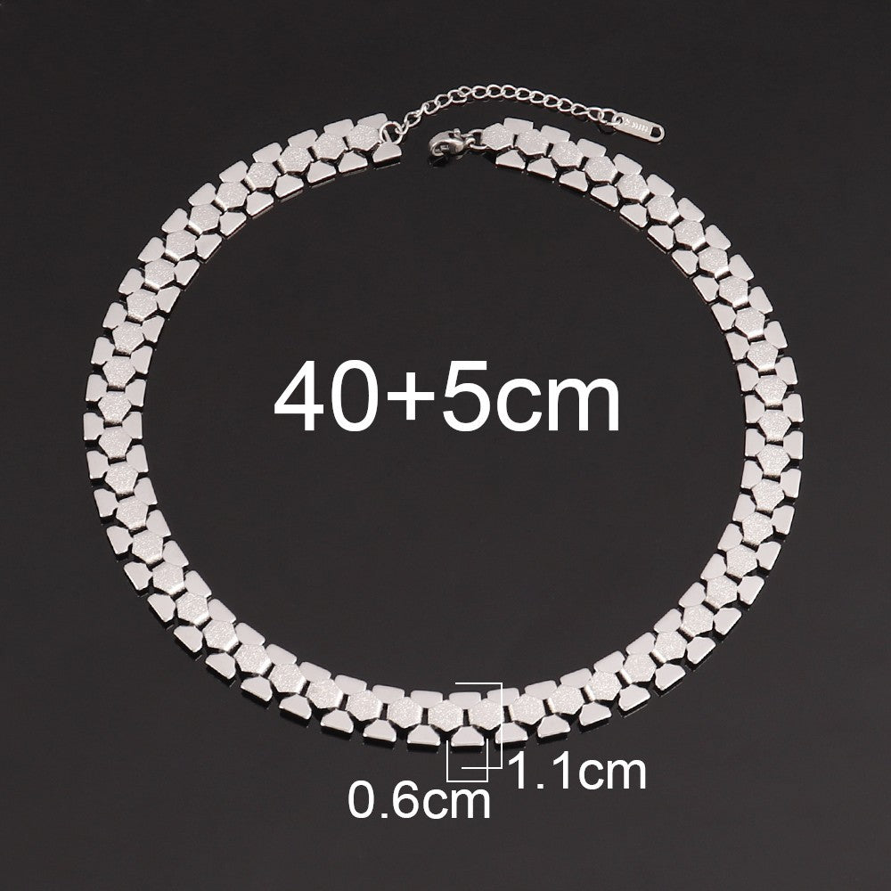 2pcs Gold Silver Tone Segmented Modernist Link Choker Necklace Set