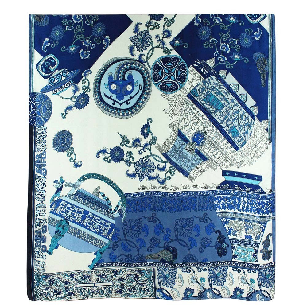 Denim Blue Lightweight Oblong Scarf – Soft Viscose Blend Wrap for Women