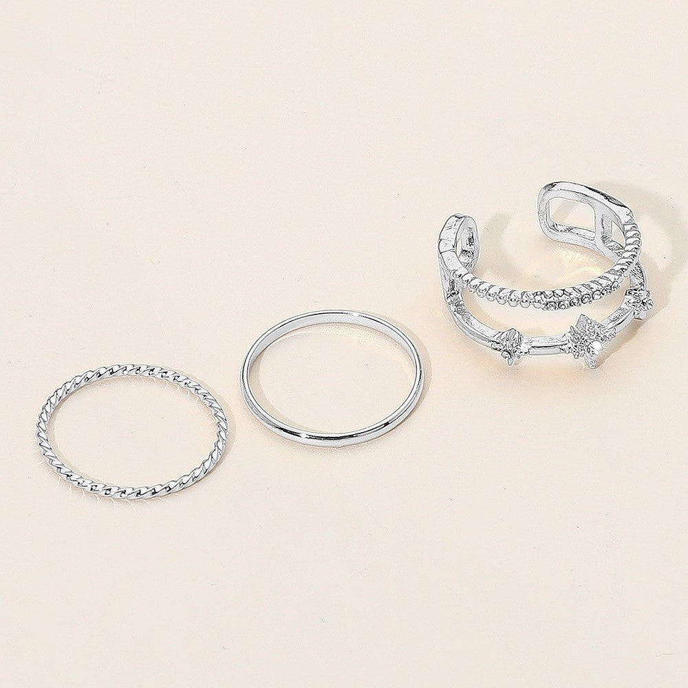3PC Silver Dipped Hypoallergenic Stackable Ring Set  Band Star Cuff Size 7.5