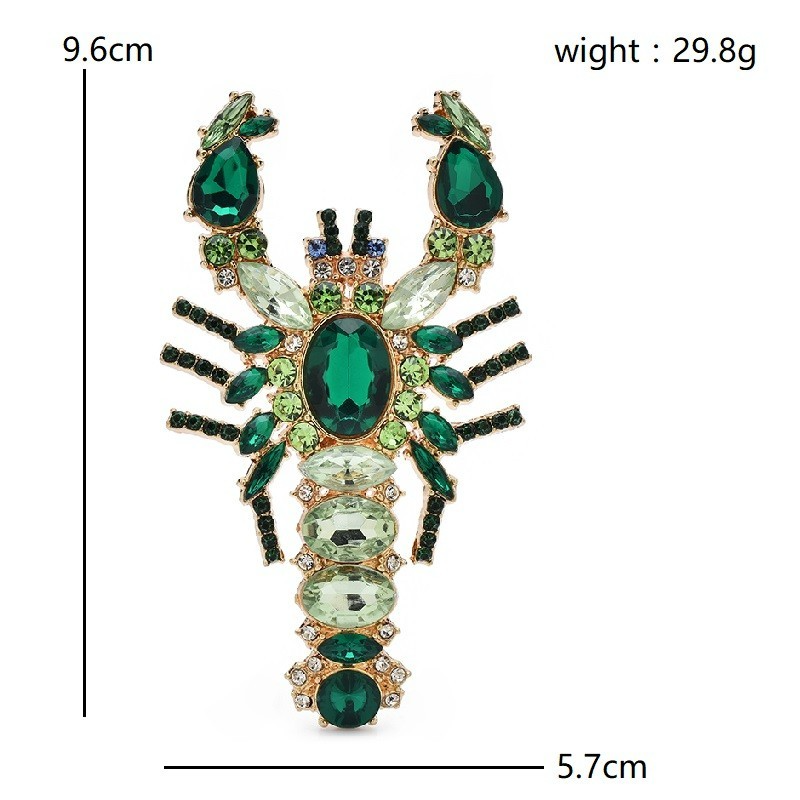 2pcs Green and Purple Crystal Lobster Brooch Set Sparkling Statement Jewelry