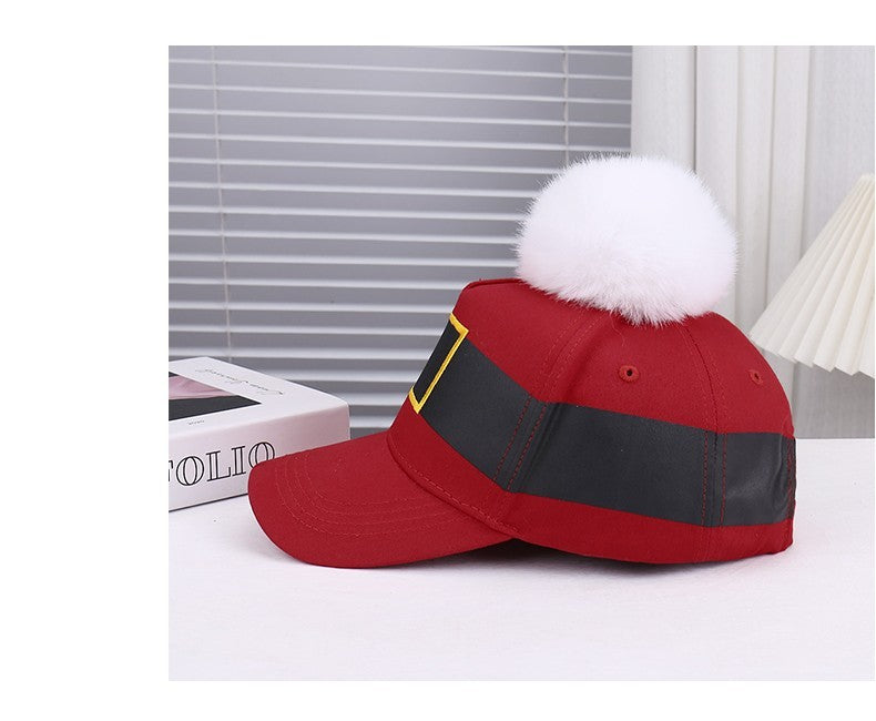 Adult Santa Suit Red Baseball Cap White Pom Pom Christmas Holiday Adjustable Hat