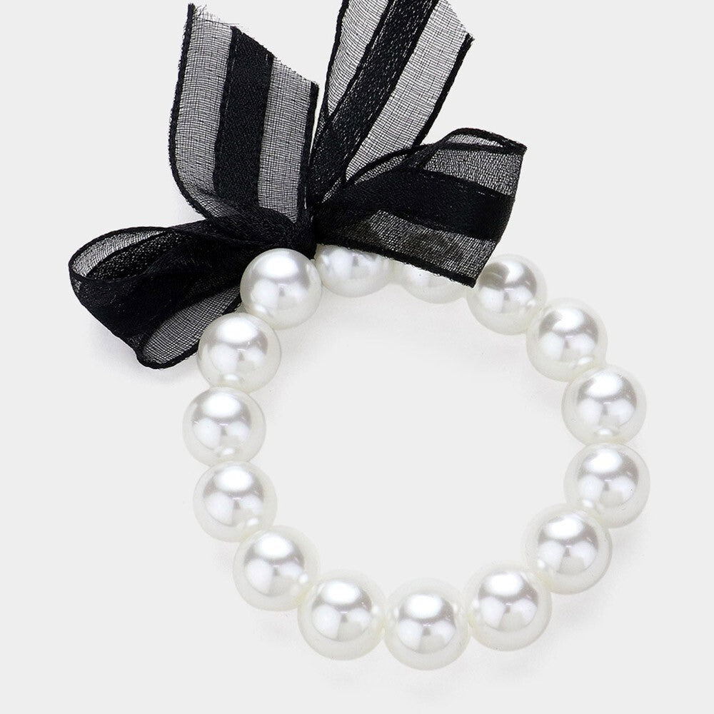Bow Pointed Pearl Stretch Bracelet Elegant Faux Pearl Beaded Fashion Jewelry