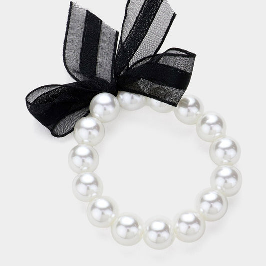Bow Pointed Pearl Stretch Bracelet Elegant Faux Pearl Beaded Fashion Jewelry