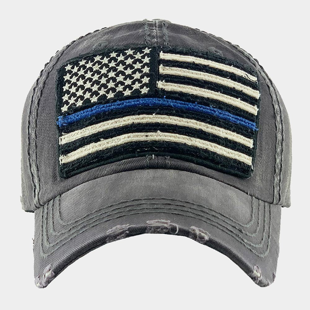 American Patriotic USA Flag Vintage Style Baseball Cap Gray Cotton Strapback
