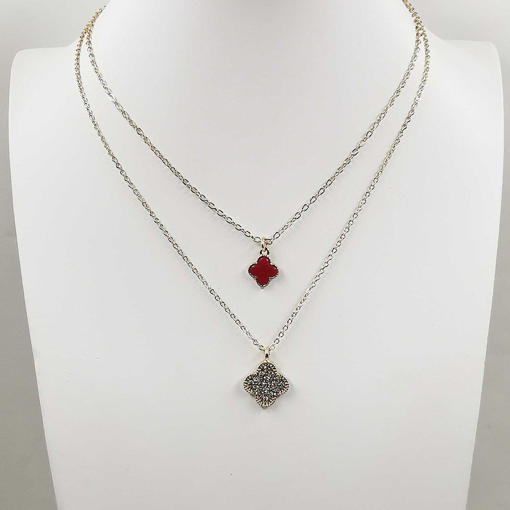 Gold Dipped Double Quatrefoil Pendant Layered Necklace for Women