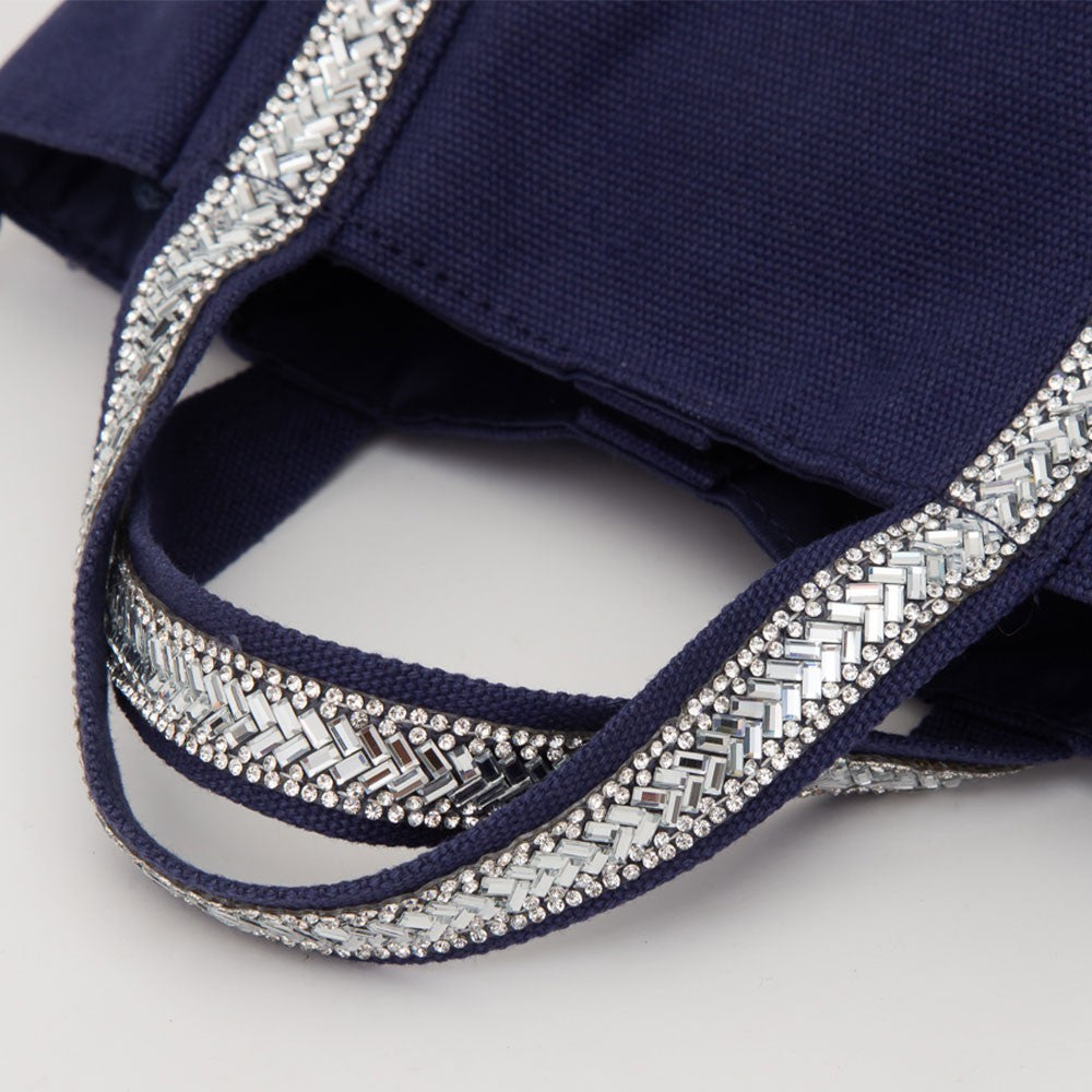 Rhinestone Trim  Mini Canvas Tote Bag Crossbody Handbag  Womens Fashionable Gift
