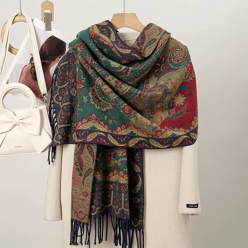 2PCs Luxury Reversible Paisley Pashmina Scarf Shawl Set Gift Women Winter Wrap