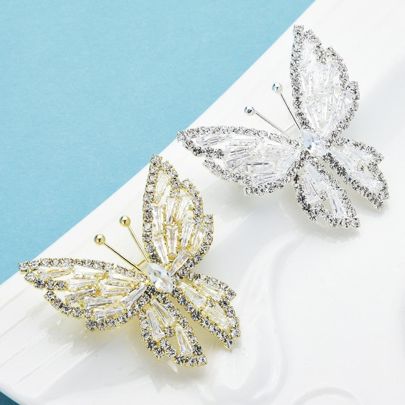 2pcs Sparkling Rhinestone Crystal Butterfly Brooches Pins Wedding Jewelry Gift