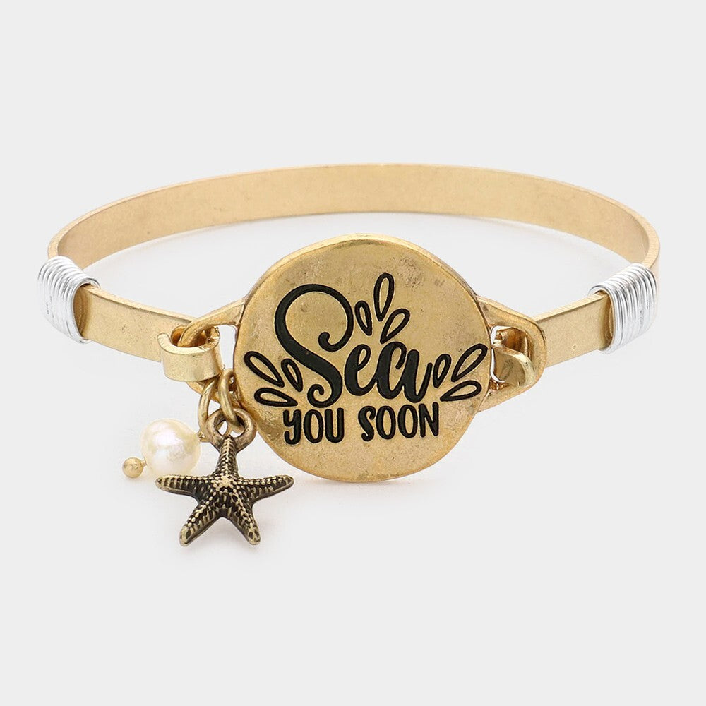 Sea You Soon Starfish Charm Hook Bracelet Nautical Jewelry Beach Gift Idea