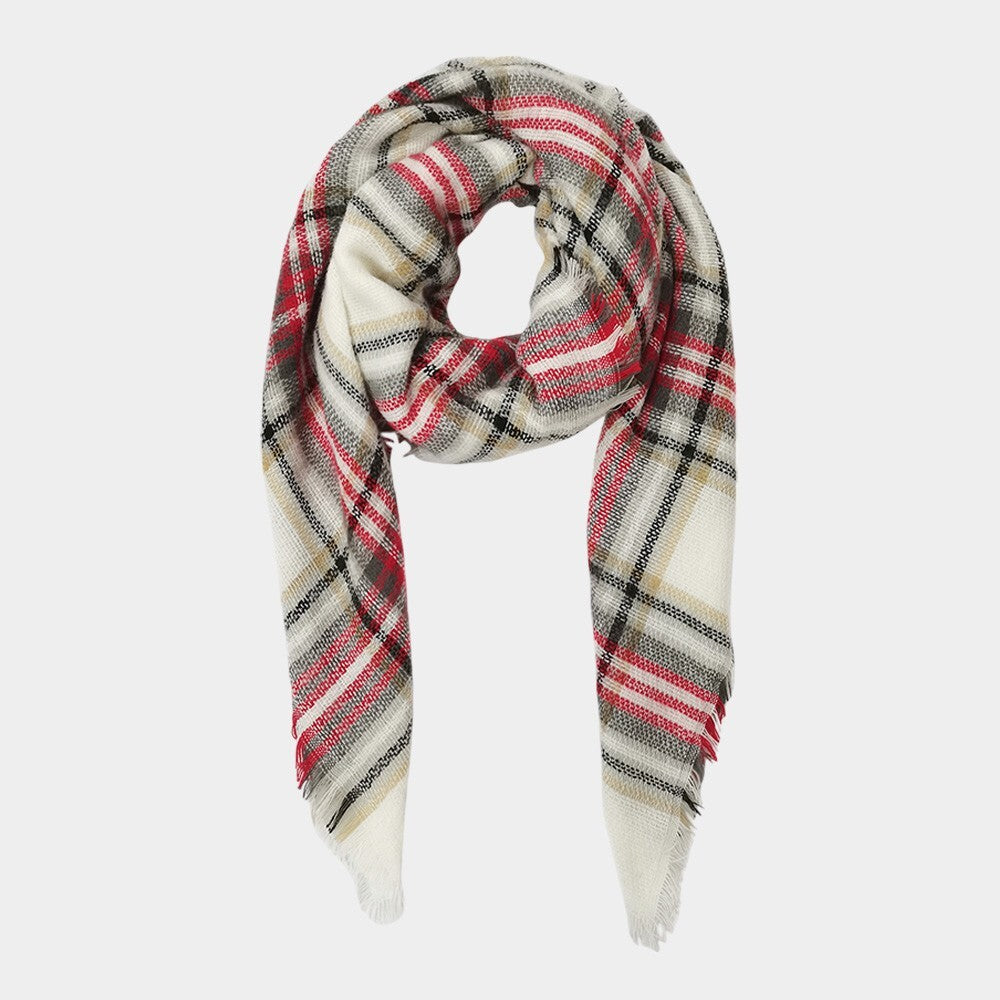Thick Knit Plaid Square Scarf Soft Warm Cozy Cold Weather Neck Wrap for Women