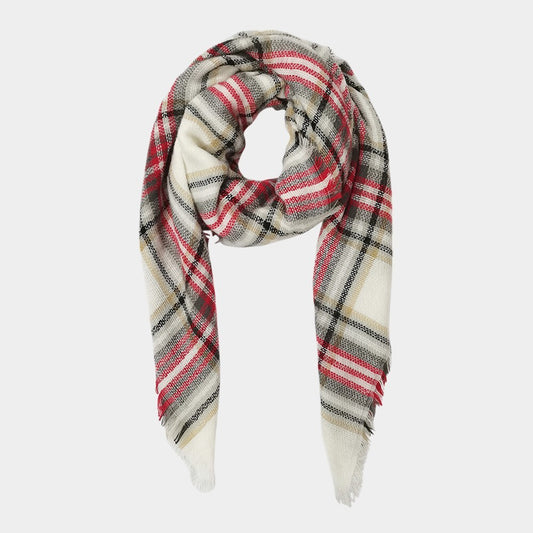 Thick Knit Plaid Square Scarf Soft Warm Cozy Cold Weather Neck Wrap for Women