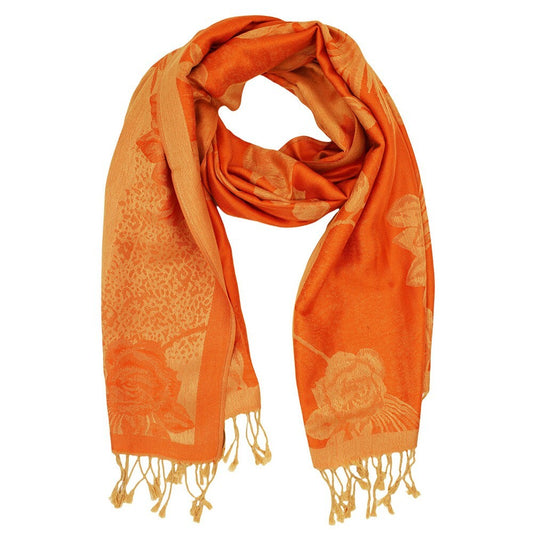 Orange  Pashmina Scarf Shawl Wrap Colorful Flower Printed Floral Pattern Scarf