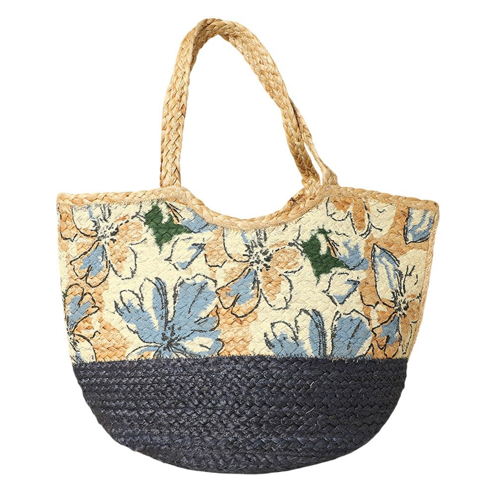 Floral Woven Straw Tote Bag Large Summer Beach Handbag with Shoulder Straps