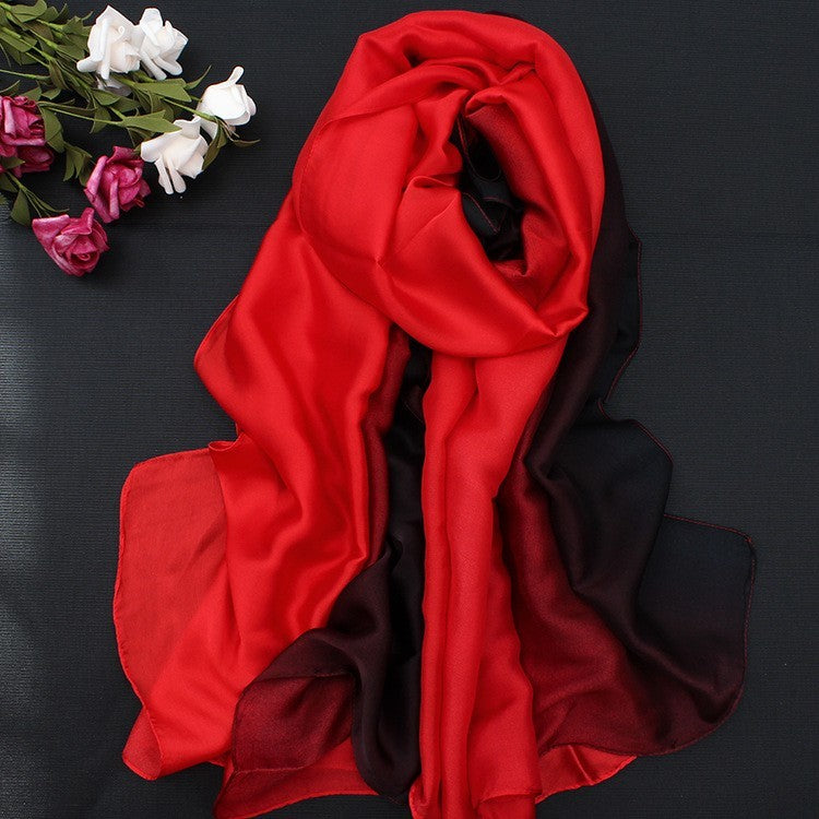 Red Ombre Satin Scarf Shawl Two-Tone Red Black Fashion Wrap