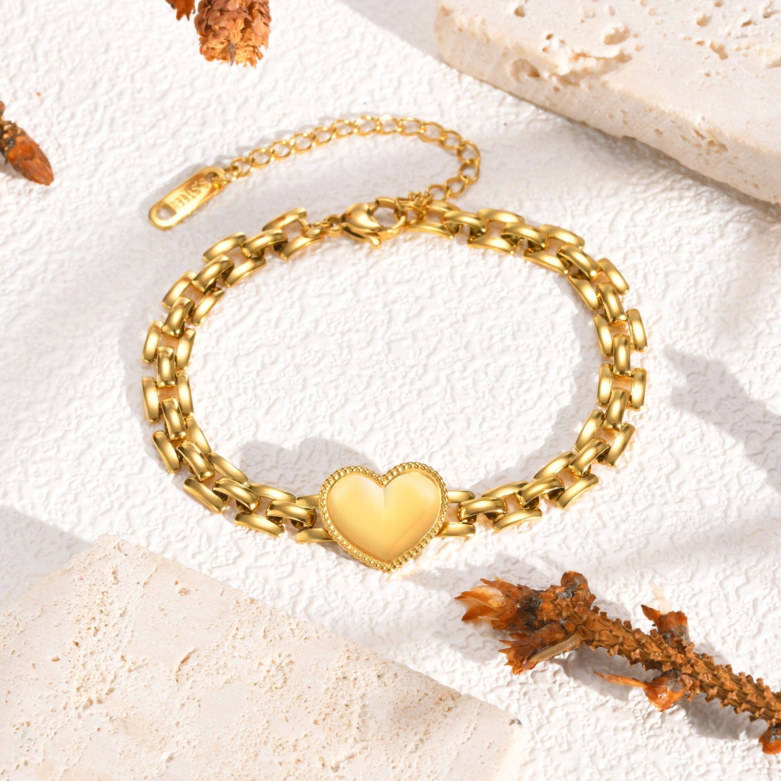 Gold Heart Chain Bracelet for Women  Stainless Steel Adjustable Link Jewelry