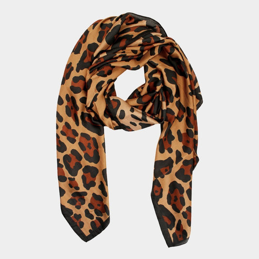 Women’s Leopard Print Silky Satin Oblong Scarf Shawl Soft Wrap 35 x 78 Inches