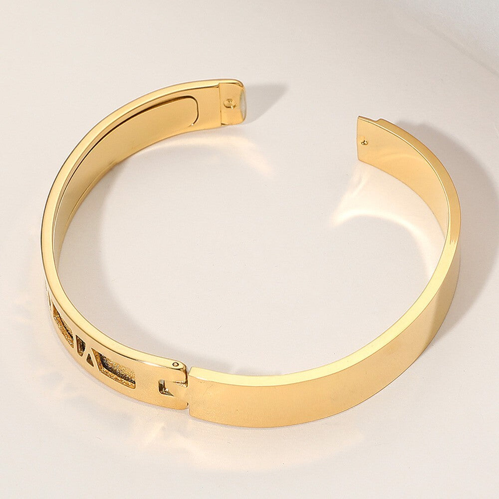 Stainless Steel Roman Numeral Hinged Bangle Bracelet for Women and Men