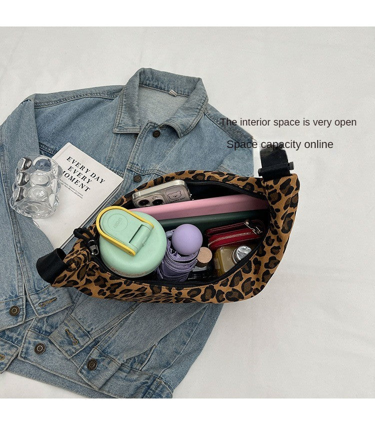 Classic Tan Leopard Print Hobo Bag Slouchy Crescent Crossbody Shoulder Purse