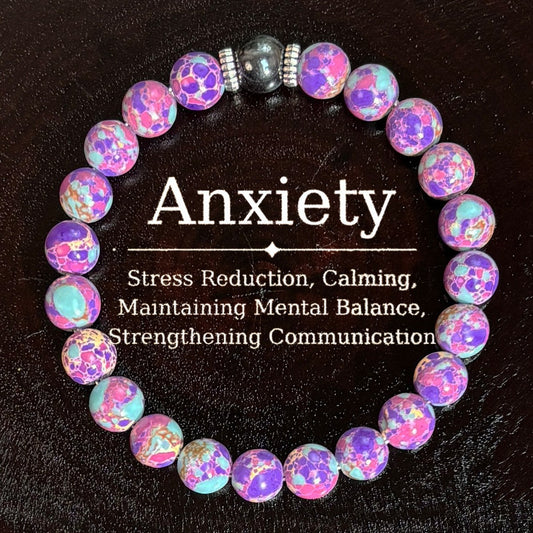 Anxiety Relief Bracelet for Stress Reduction Calming Purple  Stone Beads