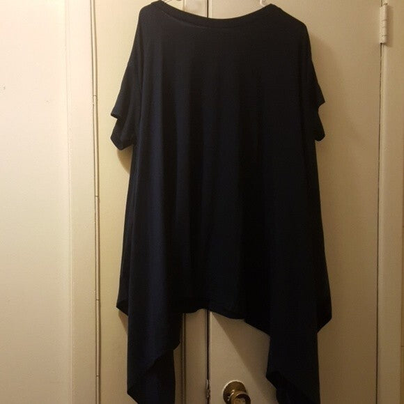 Loose Fit Navy Blue Tunic Dress Top Casual Short Sleeve Women's Blouse Small